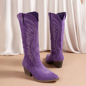 Western Cowboy Boots With Embroidery And Block Heel For Women