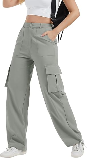 Women’s Cargo Pants with High Waist and Wide Legs
