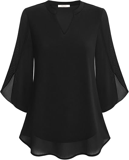 Airy Loose-Fitting Blouse for Women with Split Neck and Three-Quarter Sleeves