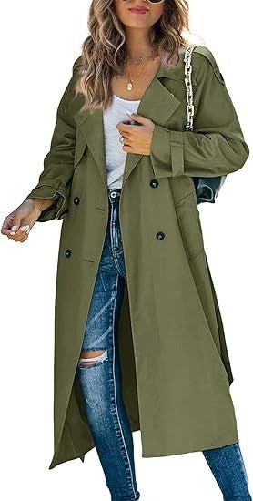 Elegant Women's Midi Double-Breasted Trench Coat with Belt