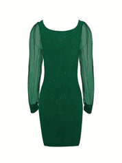 Bodycon Cocktail Dress for Women Midi with Glitter and Sheer Sleeves
