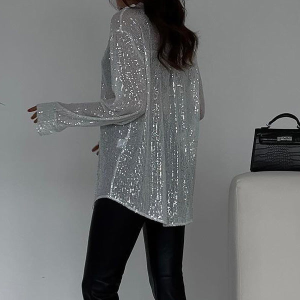 Festive Sequin Blouse with Long Sleeves for Women