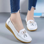 Comfort Slip-Ons with Tassel Detail and Low Wedge Heel