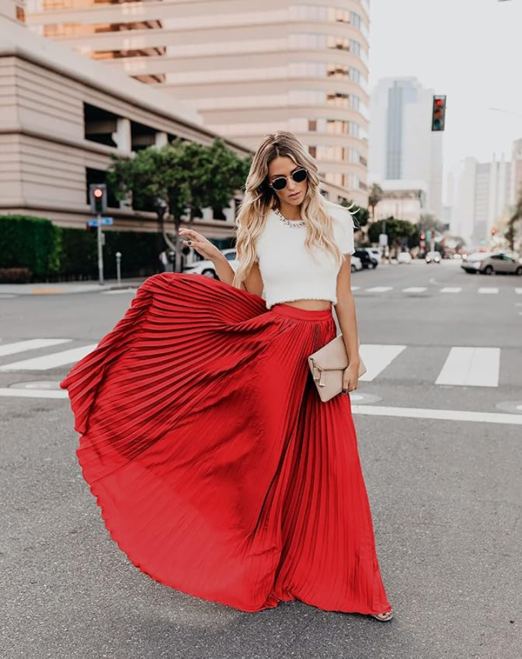 Stylish Pleated Skirt with High Waist and Flowy Fit