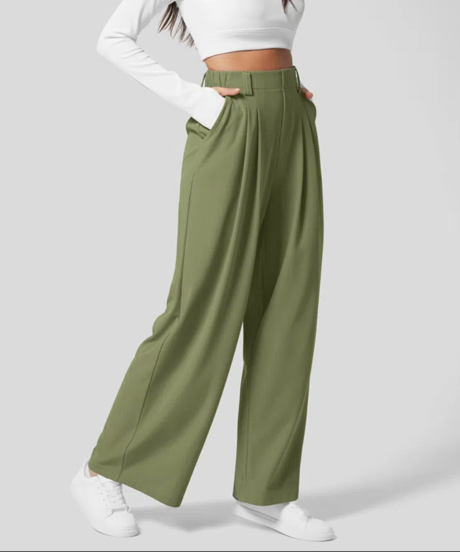 High Waist Pants for Women with Elastic Waist and Wide Legs