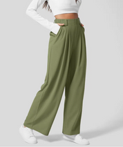 High Waist Pants for Women with Elastic Waist and Wide Legs