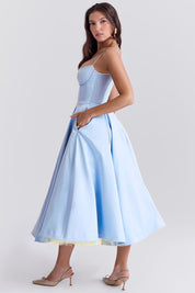 Elegant A-Line Midi Cocktail Dress for Women with Spaghetti Straps