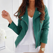 Chic Suede Look Biker Jacket for Women with Zipper and Short Fit