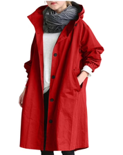 Waterproof Long Women's Trench Coat with Hood and Buttons