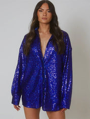 Women's Oversized Sequin Blouse with Long Sleeves
