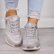Sporty Sneakers with Zipper and Laces for Women