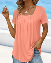 Airy Tunic Top for Women with Square Neckline and Pleats