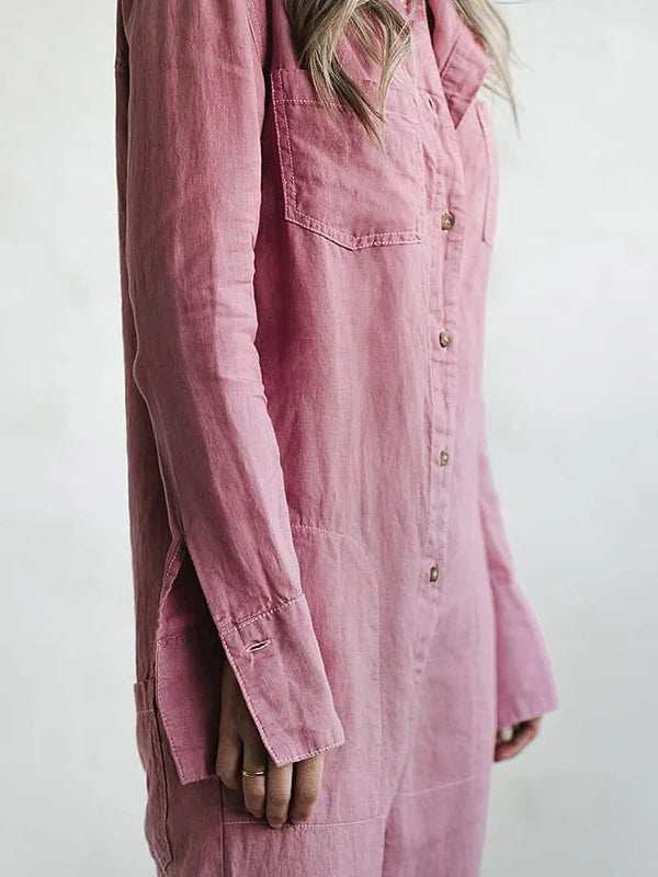 Women's Jumpsuit with Buttons and Long Sleeves
