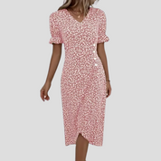 Stylish Midi Dress with Floral Print and V-Neck for Women