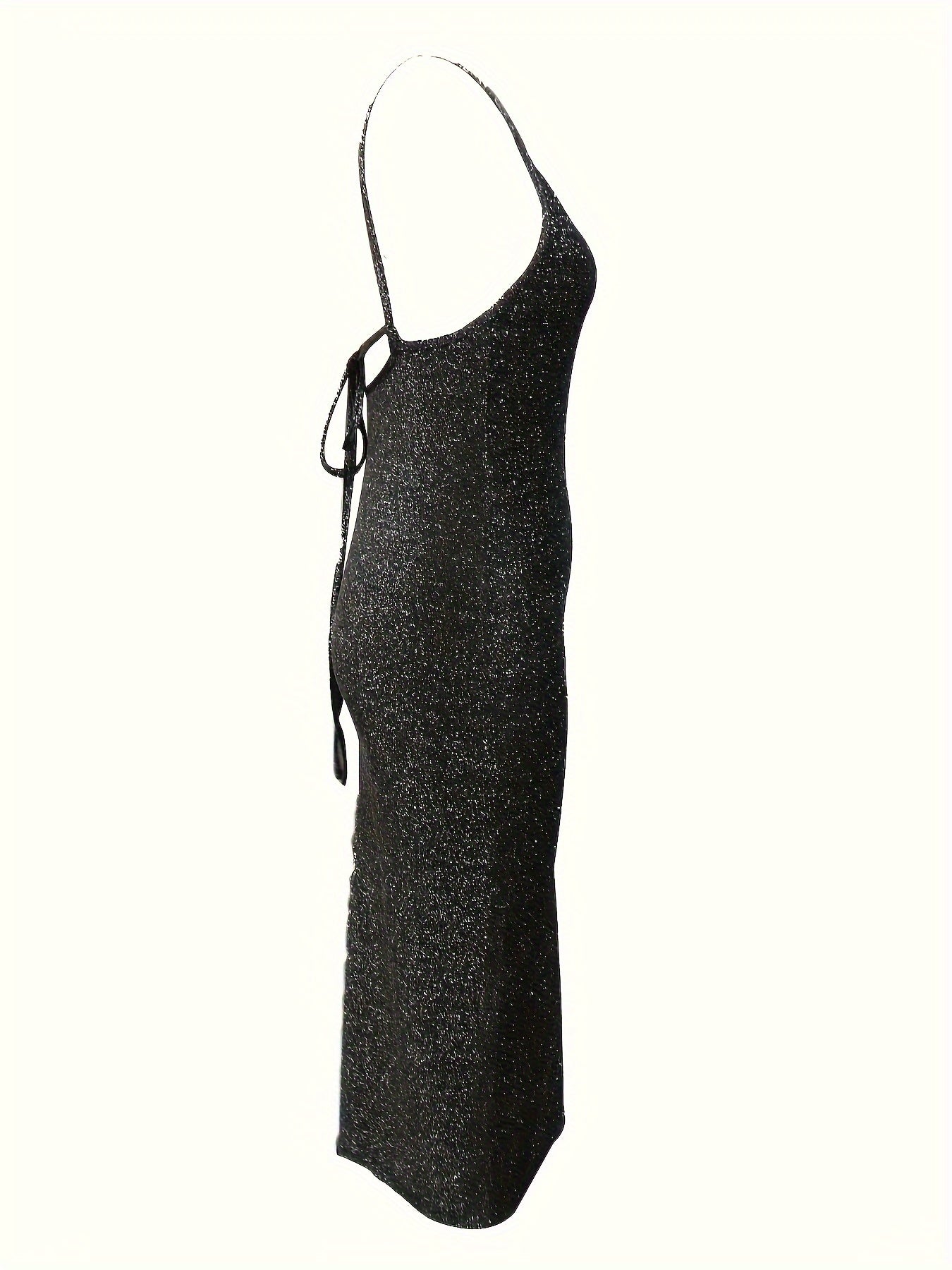 Bodycon Glitter Midi Cocktail Dress for Women with Open Back and Slit