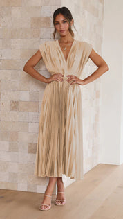 Ilse - Refined pleated midi dress with V-neck