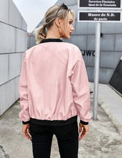 Women's Bomber Jacket with Zipper, Sleeve Pocket, and Ribbed Cuffs