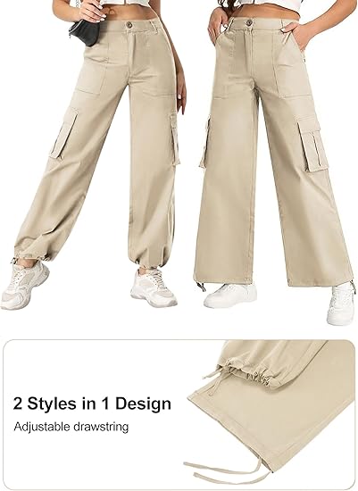 Women’s Cargo Pants with High Waist and Wide Legs