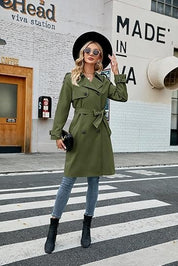 Elegant Women's Midi Double-Breasted Trench Coat with Belt