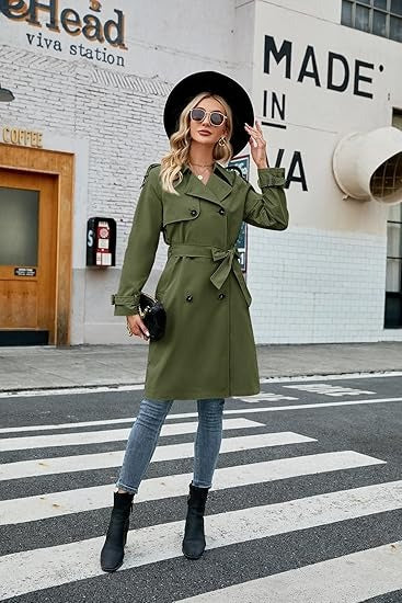 Elegant Women's Midi Double-Breasted Trench Coat with Belt