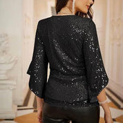 Festive Glitter Sequin Women's Blouse with V-Neck