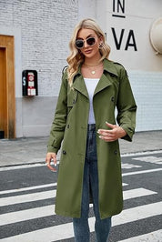Elegant Women's Midi Double-Breasted Trench Coat with Belt