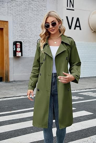 Elegant Women's Midi Double-Breasted Trench Coat with Belt