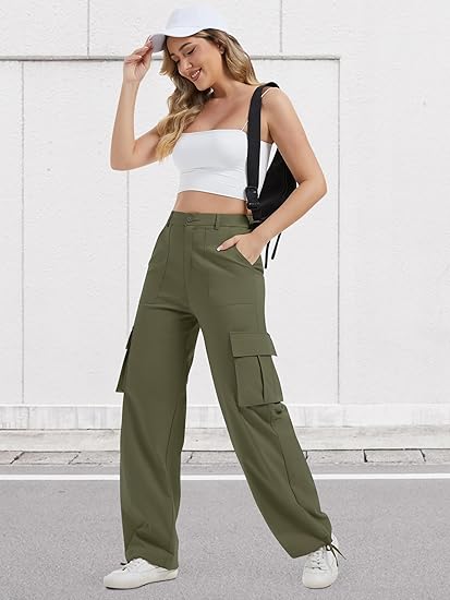 Women’s Cargo Pants with High Waist and Wide Legs