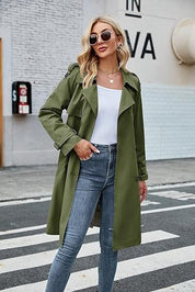 Elegant Women's Midi Double-Breasted Trench Coat with Belt