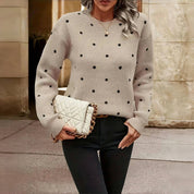 Knitted Sweater with Dots and Crew Neck Warm and Soft for Women