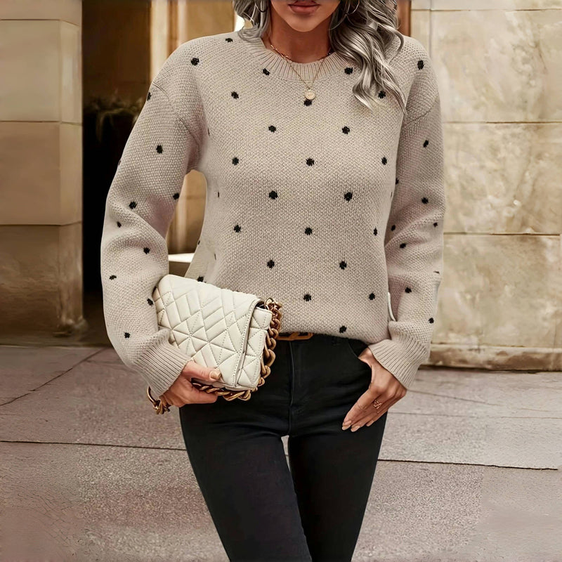 Knitted Sweater with Dots and Crew Neck Warm and Soft for Women