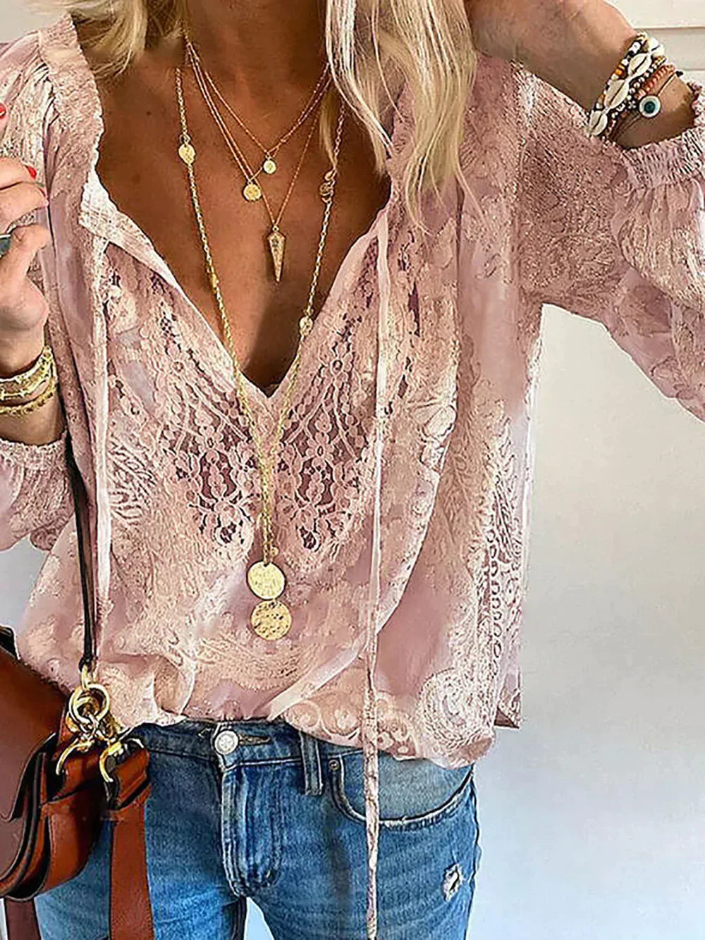 Dilara - Women's Boho Blouse with Lace Details
