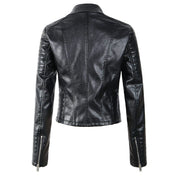 Black Leather Women's Jacket with Zip Pockets