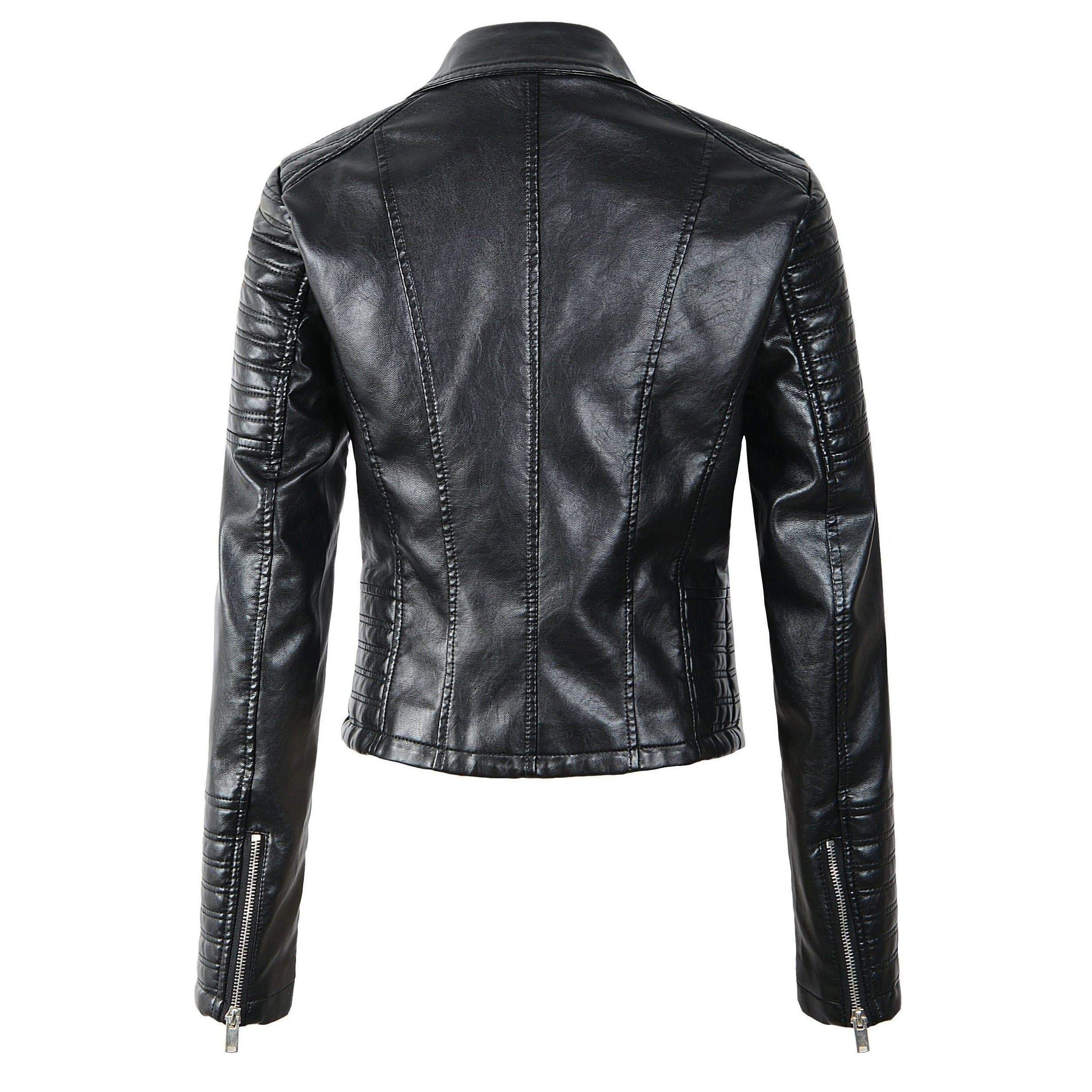 Black Leather Women's Jacket with Zip Pockets