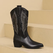 Women's Western Cowboy Boots with Embroidery and Block Heel