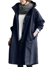 Waterproof Long Women's Trench Coat with Hood and Buttons