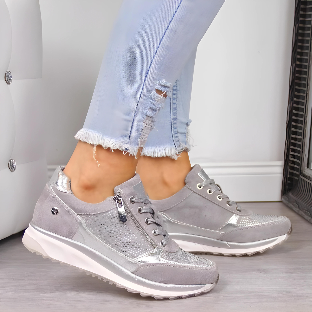 Sporty Sneakers with Zipper and Laces for Women