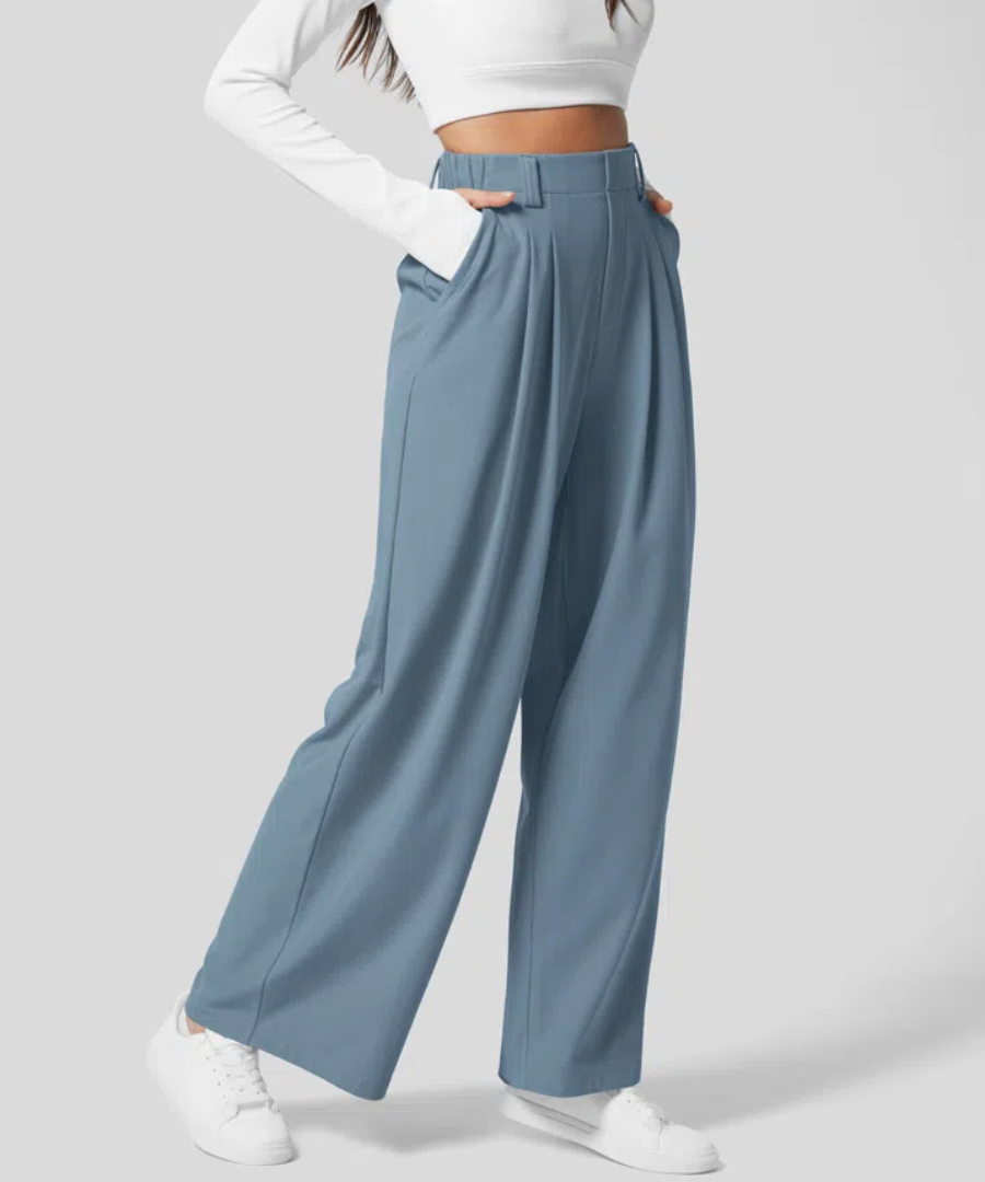 High Waist Pants for Women with Elastic Waist and Wide Legs