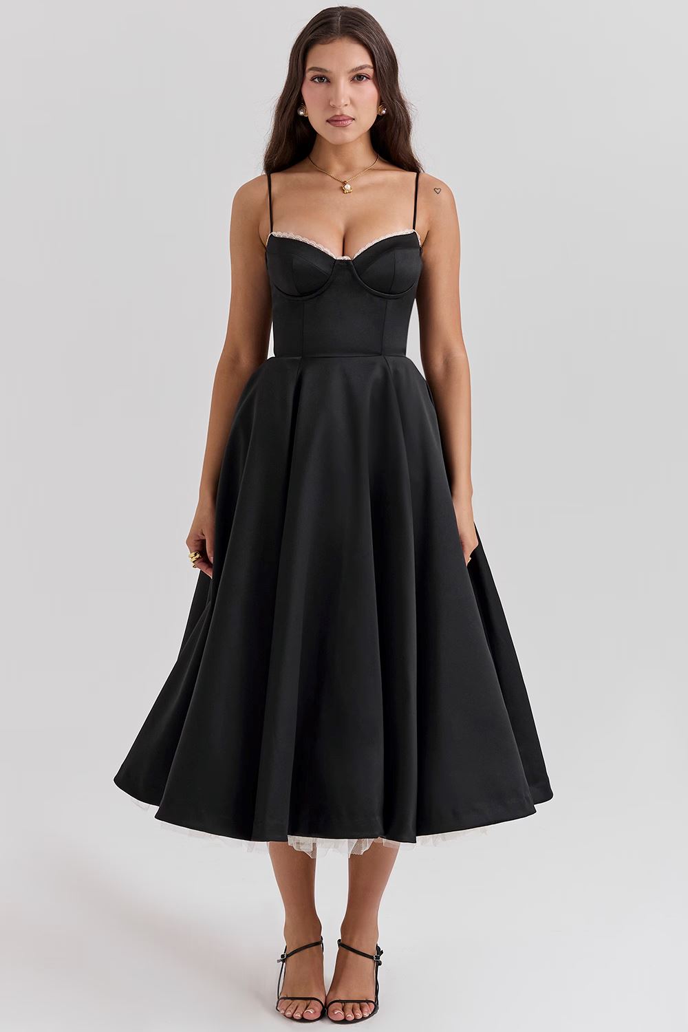 Elegant A-Line Midi Cocktail Dress for Women with Spaghetti Straps