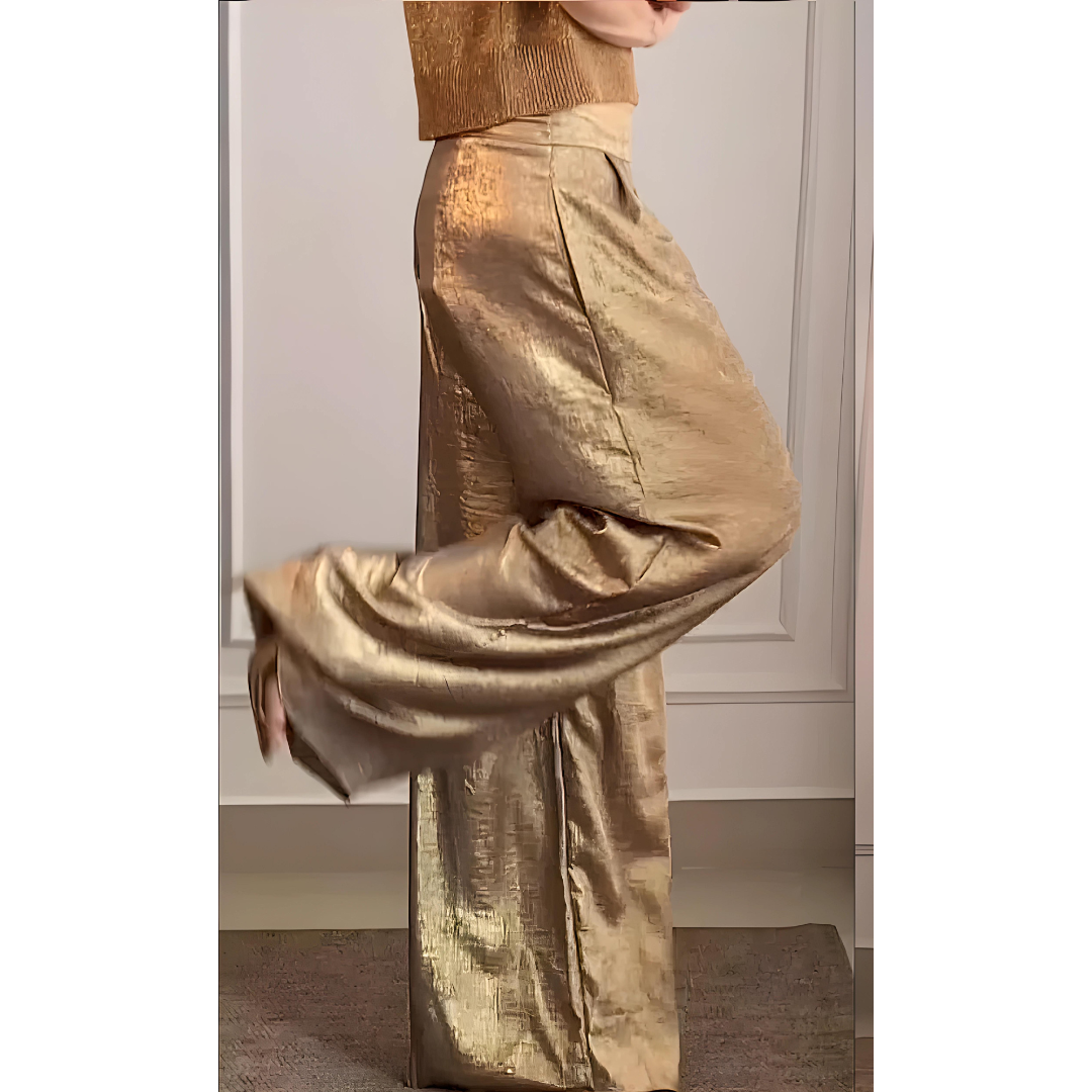 Elegant Pants with Gold Details and Wide Legs