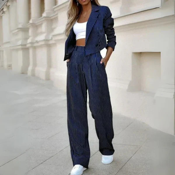 Blazer Set with Stripes and Wide Pants