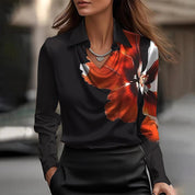 Satin Waterfall Neck Blouse with Long Sleeves for Women