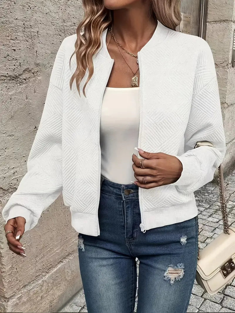 Women's Lightweight Bomber Jacket with Zipper and Ribbed Cuffs