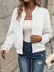 Women's Lightweight Bomber Jacket with Zipper and Ribbed Cuffs