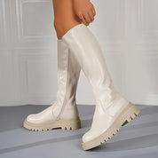 Women's White Knee Boots with Zipper and Anti-Slip Sole