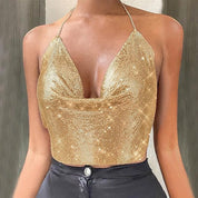 Sparkling Cropped Halter Top for Women