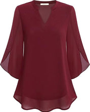 Airy Loose-Fitting Blouse for Women with Split Neck and Three-Quarter Sleeves