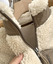 Women's Warm Teddy Coat with High Collar and Zipper Pockets