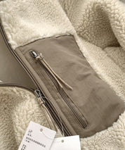 Women's Warm Teddy Coat with High Collar and Zipper Pockets