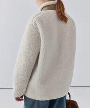 Women's Warm Teddy Coat with High Collar and Zipper Pockets